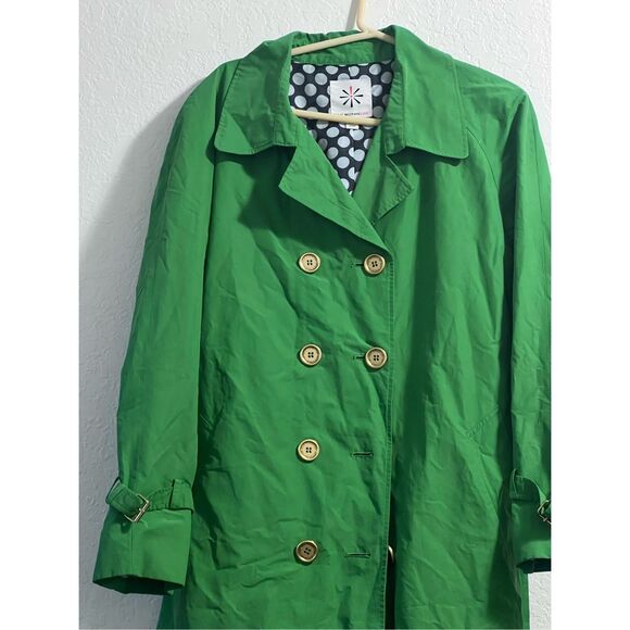 ISAAC MIZRAHI LIVE TRENCH COAT GREEN COTTON BUTTON Double Breasted 2x Shamrock - Picture 2 of 3